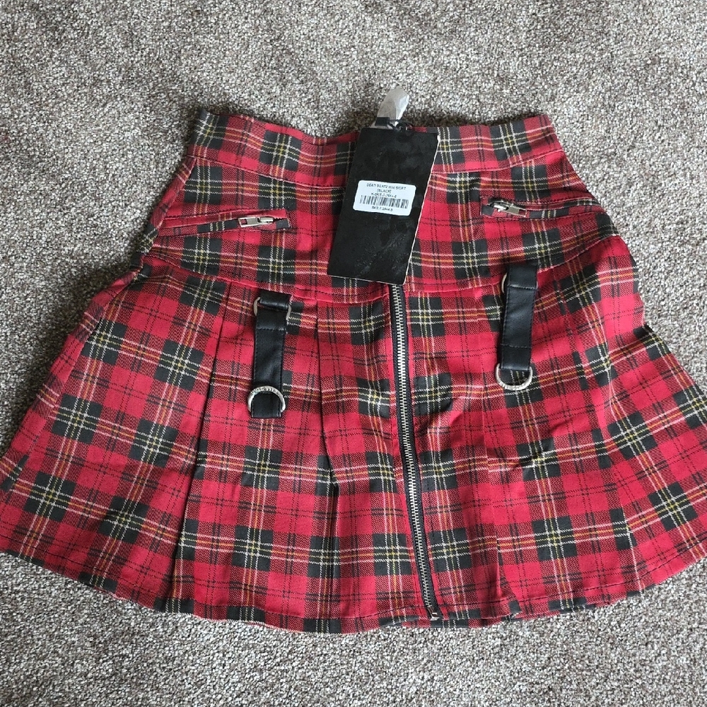 Plaid Red Skirt with Black Accents